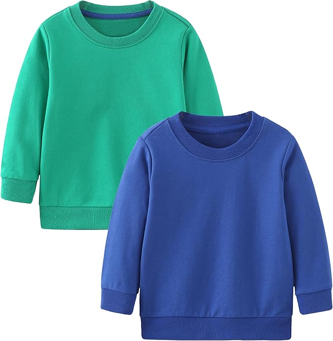GFQLONG Toddler Boys 2 Pack Cotton Crewneck Sweatshirt, Baby Solid Long Sleeve Pullover Tops