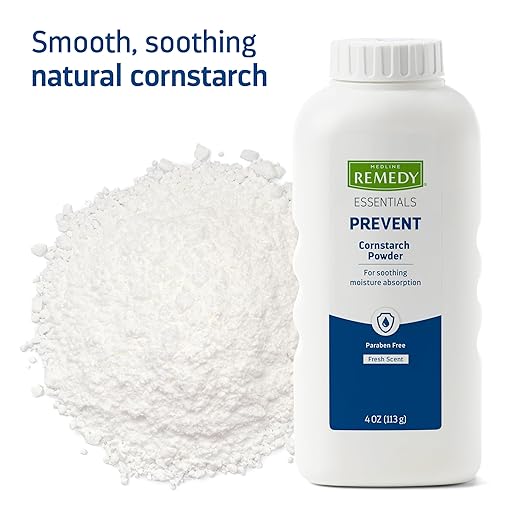 Medline Remedy Essentials Cornstarch Powder (4 oz Bottle), 36 Count, Fresh Scent, Talc Free, Travel Size, Skin Care, Absorbs Sweat, Soothes, Reduces Friction & Chafing, For Adults, Feet, Groin