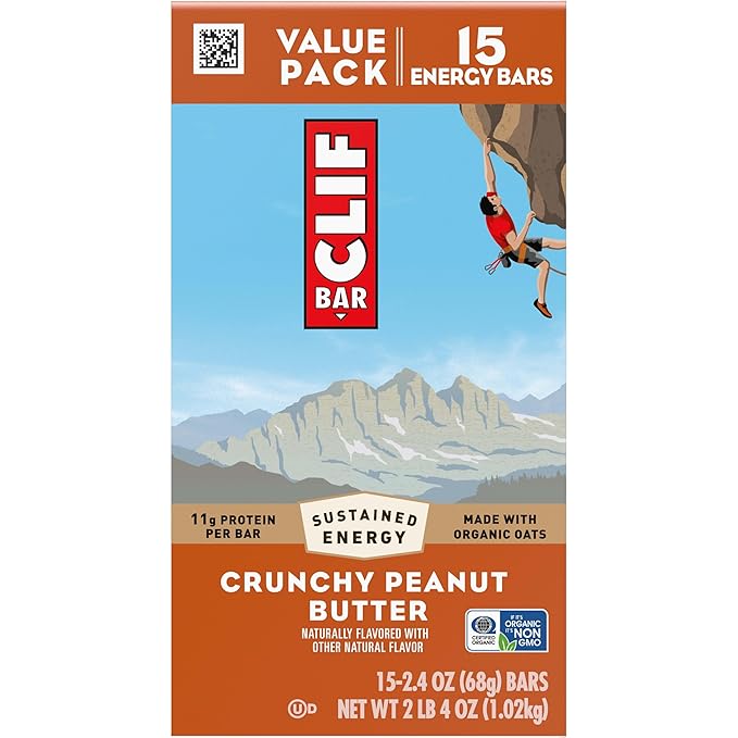 CLIF BAR - Energy Protein Bars - Crunchy Peanut Butter - Made with Organic Oats - Energy Bars - Non-GMO - (15 Pack)