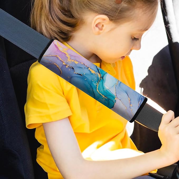 Car Seat Belt Pad Cover, 2-Pack Soft Car Safety Seat Belt Strap Shoulder Pad for Adults and Children, Suitable for Car Seat Belt, Backpack, Shoulder Bag (Colorful Marble)