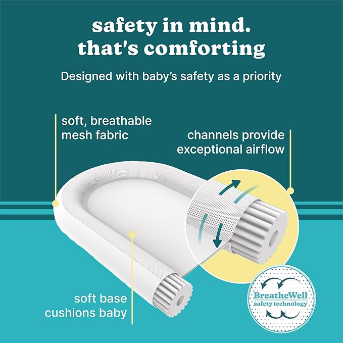 MyBaby 3-in-1 Calming Baby Cushion, Soothing Comfort for Newborns & Infants, Snuggling Sensation, Sound and Vibration, Designed for Safety, Rechargeable & Machine-Washable, by Homedics, White