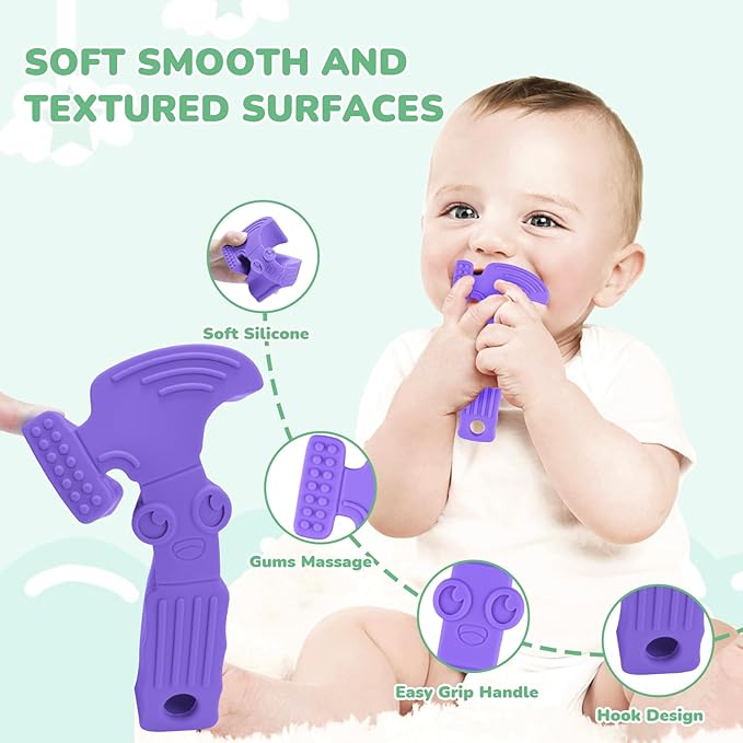 TYRY.HU Baby Teething Toys for Babies, Baby Teether Toys, BPA Free Silicone Baby Molar Teether Chew Toys, Hammer Wrench Spanner Pliers for Boys Girls, Soft-Textured, Easy to Hold & Clean, 4 Packs