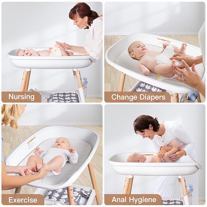 Beberoad Love Baby Changing Table – Adjustable Height Nursery Changing Station with Soft Pad, Organizer & Large Storage Shelves – Diper Table for Newborns & Infants (White)