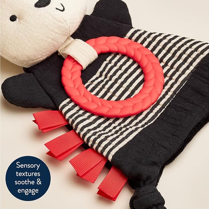 Itzy Ritzy - Bitzy Crinkle Sensory Toy for Babies & Toddlers — Features Crinkle Sound, Soft Braided Teething Toy Ring & Textured Ribbons — Gender Neutral Baby Item for Ages 0 Months & Up, Panda