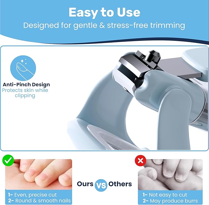 Baby Nail Clipper & File with LED Light, Fingernail Cutter with Catcher for Newborn, Infants & Toddlers- Magnifier for Ultra Visibility, Baby Essentials Nail Trimmer (Blue)
