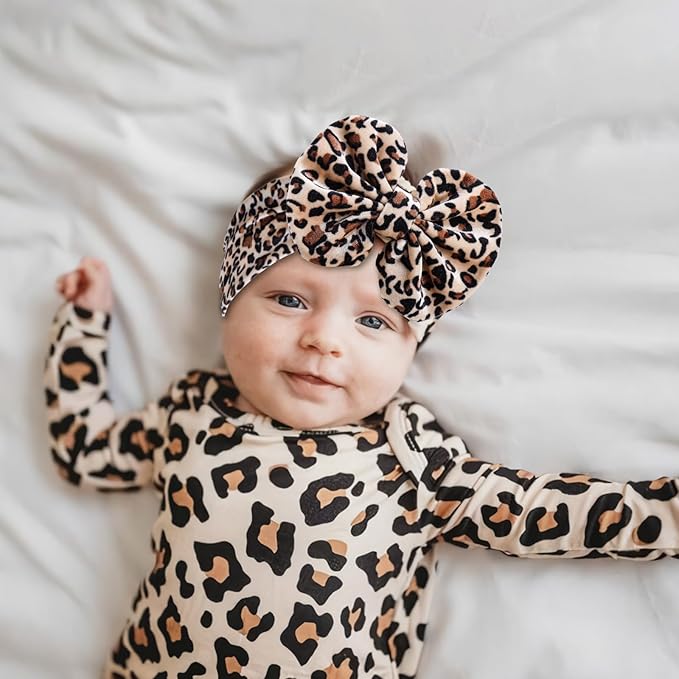YanJie Leopard Baby Girl Hair Bow Headbands Soft Velvet Baby Bows Newborn Handmade Hair Hairbands Accessories Wide Headwraps for Toddler Kids Infant Photography Prop Gray Black