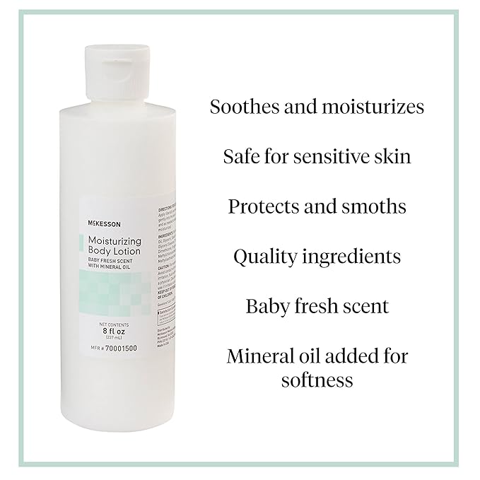 McKesson Moisturizing Body, Hand and Body Moisturizer, Baby Fresh Scent with Mineral Oil, 8 oz, 1 Count