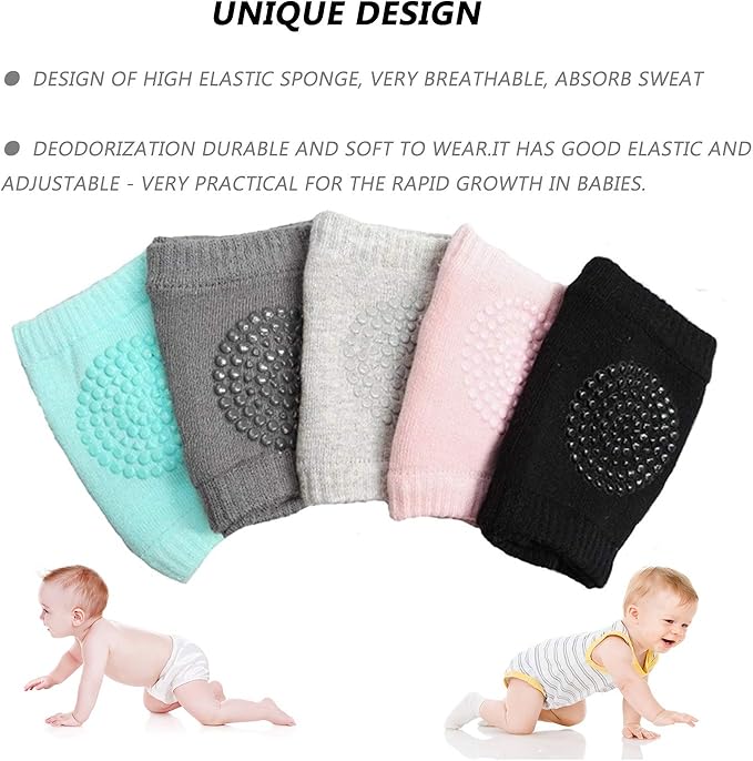 Baby Knee Pads, 5 Pairs Baby Crawling Anti-Slip Knee Pads,Unisex Baby Toddlers Elbow Kneepads Safety Protector Suitable for 0-36 Months