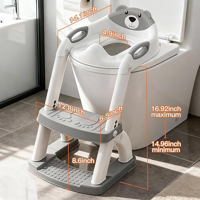 Potty Training Seat ，SKYROKU Potty Training Toilet with Step Stool Ladder, for Kids Boys Girls Toddlers - Comfortable Safe Potty Seat with Anti-Slip Pads Ladder (8899Music-Black)