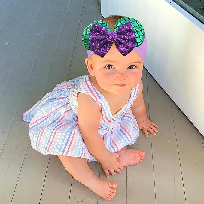 1PC Baby Girl Purple Mermaid Headband Mouse Ear Nylon Sequins Headband for Infant Baby Toddler Girls