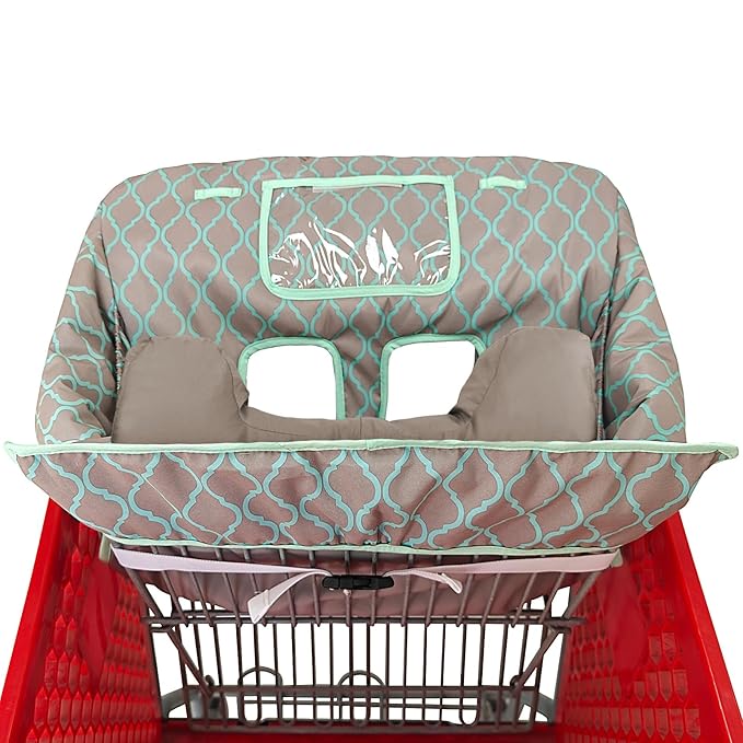 Love&go Soft Pillow Attached 2-in-1 Shopping Cart and High Chair Cover for Baby, Cotton Padded Cart Cover, Fold'n Roll Style, Portable with Carry Bag (Gray Grid)