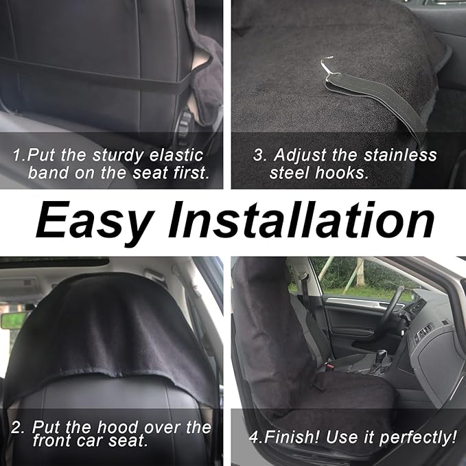Sweat Towel Car Seat Cover Protector Front Seats for Gym Workout, Running, Swimming, Beach and Hiking, Waterproof Universal Seat Cover for Car, Truck, Van & SUV (Black, 1pcs Front Seat)