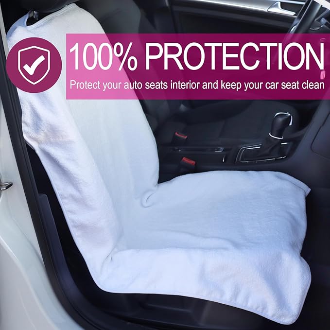 Car Seat Towel Covers Front Seats Protector for Gym and Workout, Automotive Washable Driver Cars Seat Sweat Cover for Dog, Compatible with Tesla Model Y Juniper/3/X/S (Fleece White, 1Pcs)