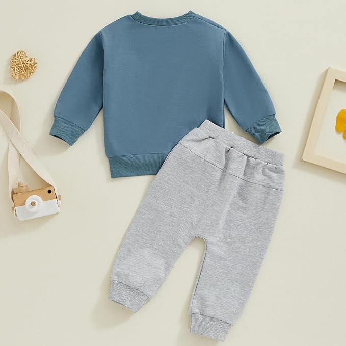 Baby Boy Fall Clothes Set Long Sleeve Letter Print Sweatshirt Pants Toddler Infant Outfits 6 12 18 24 Months 2T