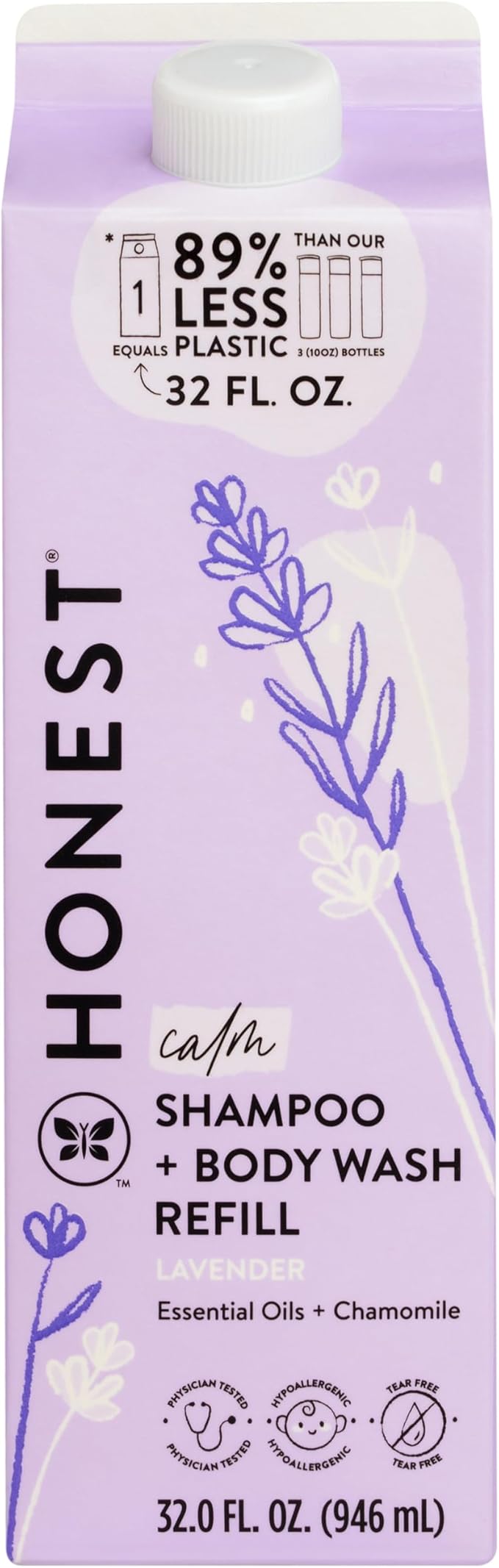 The Honest Company 2-in-1 Cleansing Shampoo Body Wash Refill Carton Gentle for Baby, Naturally Derived, Tear-free, Hypoallergenic, Lavender Calm, 32 fl oz