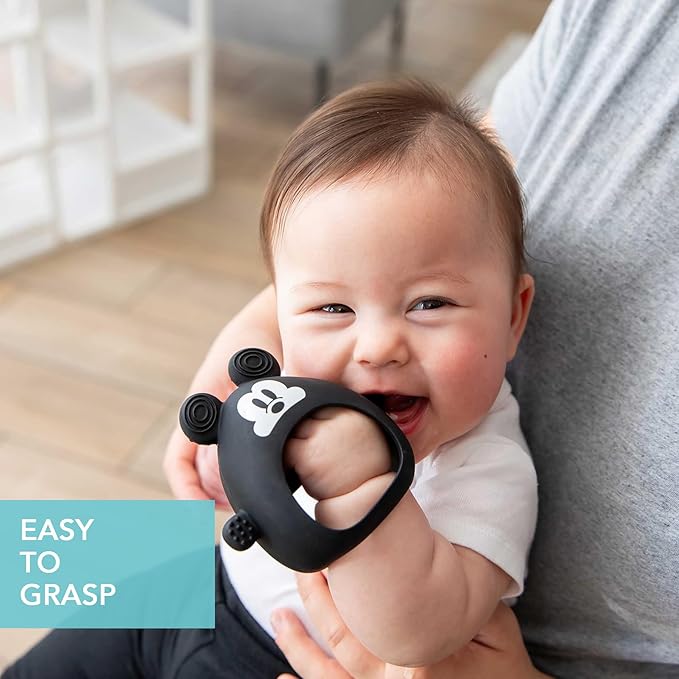 Bumkins Disney Baby Silicone Undroppable Teething Mitt, Freezer Toy Teether Keys, Soft Flexible Platinum Silicone Pacifier to Chew, Cool Teether Gum Relief, Essentials Babies 3 Months, Mickey Mouse