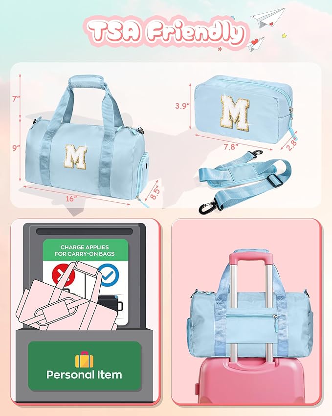 Gifts for Girls-Girl Gym Bag with Shoe Compartment, Kid Personalized Weekender Overnight Bags, Initial Travel Tote with Makeup Pouch, Gift for 8 Year Old Girl (Letter P)