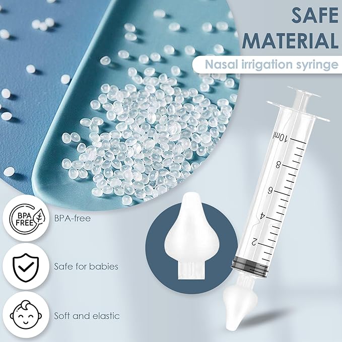 Bluet B - Baby Nasal Syringe (4-Pack) - Safe Silicone Nasal Aspirator for Newborn - Infant Mucus Removal - 10ml Nose Cleaner Syringe for Baby - Toddler Congestion Relief - Reusable Tips - White
