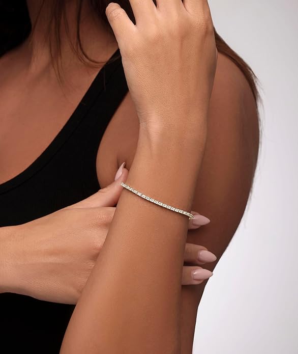 EcoGems Moissanite Tennis Bracelet for Women and Men – 18K White or Yellow Gold Plated Sterling Silver – Lab Grown D Color VVS Clarity Stones – Elegant Gift Box Included