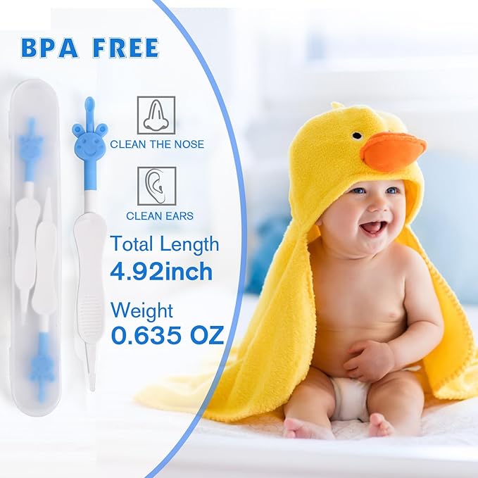 Baby Nose & Ear Cleaner Tool 3 in 1 Nose & Ear Wax Removal Tweezers Booger Picker for Sticky & Dried Boogers (Blue)