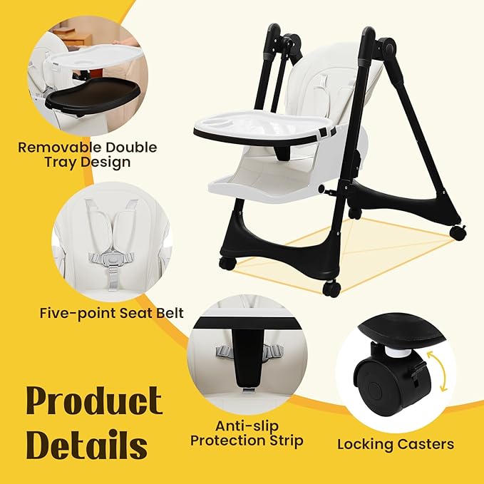 6-in-1 Convertible High Chair with Rocker | Baby High Chair for Newborn to Toddler (0-3 Years) | Adjustable, Foldable & Easy-Clean with Dishwasher Safe Tray & Tool-Free Assembly, Black White