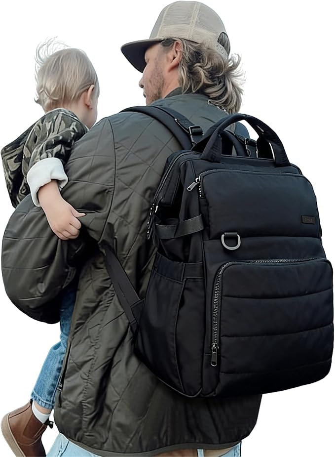 BELALIFE Baby Diaper Backpack Bag, Baby Essentials Travel Backpack for Moms Dads, with Changing Pad, Insulated Bottle Holders & Stroller Straps, Black
