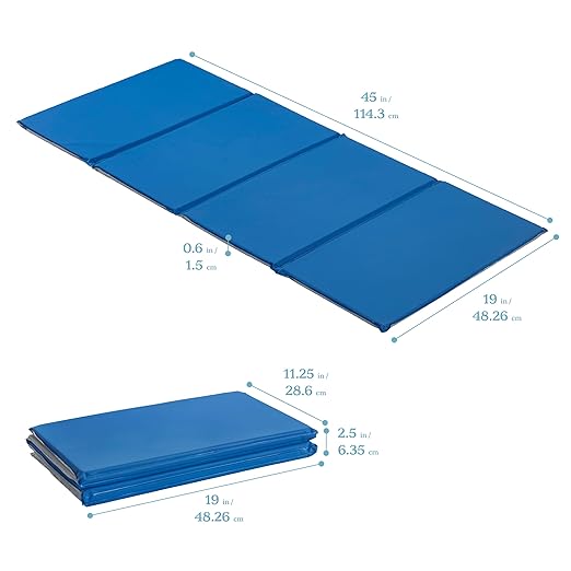 ECR4Kids Everyday Folding Rest Mat, 4-Section, 5/8in, Sleeping Pad, Blue/Grey, 5-Pack