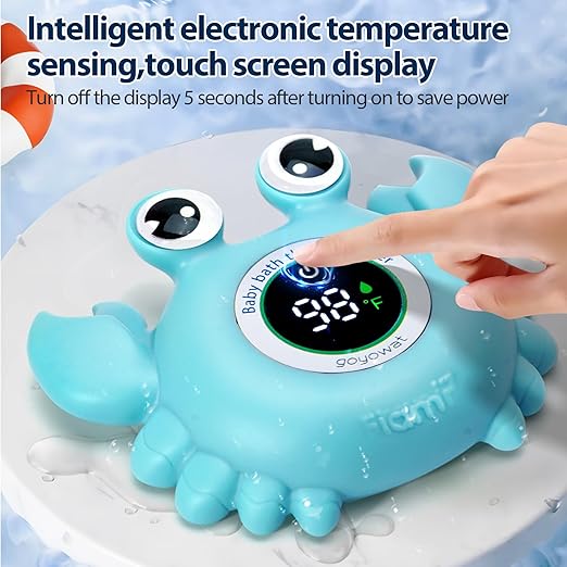 Baby Bath Thermometer Crab Toy - Digital Floating Water Thermometer with LED Display & Color Alerts for Infants, Cute Bath Tub Sensor & Safe Bath Time Essential Toy