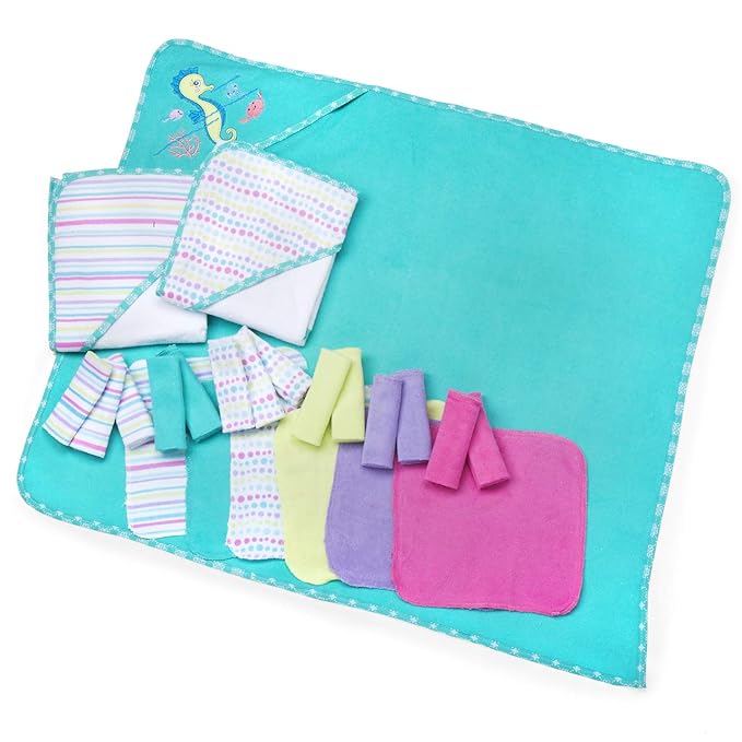 Spasilk Baby 23 Piece Bath Hooded Towels and Washcloths Set for Newborn Boys and Girls
