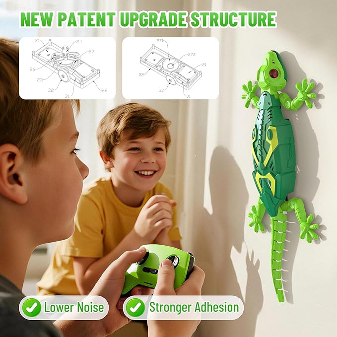 RC Wall Crawler Gecko, Rechargeable Remote Control Robot Kids Toys, Wall Climbing Funny Prank Toys Birthday Gifts for Boys & Girls Ages 4 and Up, Upgrade Low Noise (Green)
