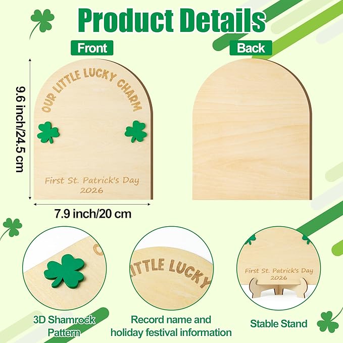 R HORSE Baby's First DIY St. Patrick's Day Footprint or Handprint Art Sign Craft, 3D Engraved Wooden Standable Ornament, Newborn Keepsake Gift Photo Prop for Unisex Baby St. Patrick's Day Baby Shower