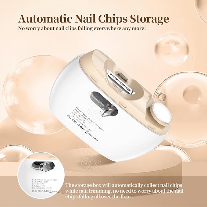 Electric 2-in-1 Nail Clipper & Polisher, 2-Speed Safe Fingernail Trimmer for All Ages, Rechargeable Automatic Nail Clipper with Light, Manicure Set for Baby Kids Seniors & Weak Hands