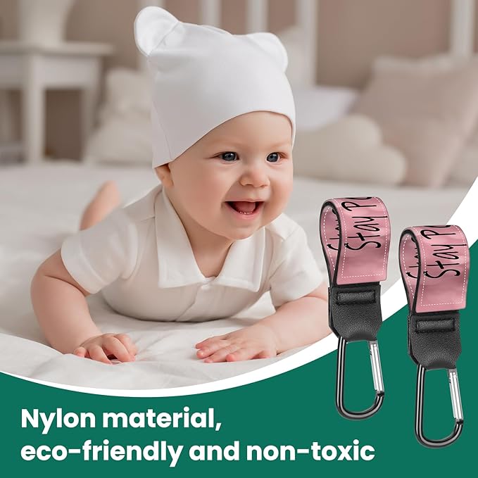 Stroller Straps, Mommy Hooks Diaper Bags, Universal Shopping cart, Wallet, Backpack - 2 Packs (Stay Optimistic)