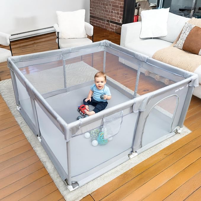 MioTetto Baby Playpen 50x50 – Portable Play Pen, Playpen for Babies and Toddlers with Gate and Breathable Mesh – Indoor, Outdoor Baby Play Yard with Balls & Hangers - Safe and Sturdy Play Pen