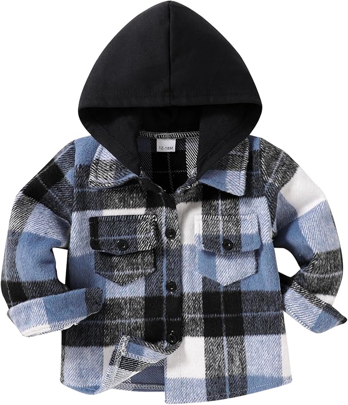 YOUNGER STAR Toddler Kids Boys Girls Flannel Hooded Plaid Shirt Button Baby Red Clothes