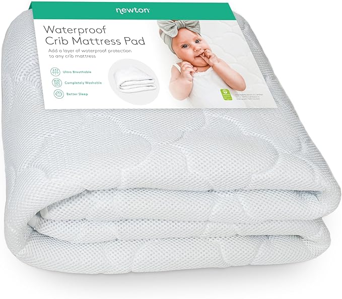 Newton Baby Waterproof Crib Mattress Pad | Ultra-Breathable Quilted Layer for Comfort & Universal Fitted Skirt for Secure Fit | Machine Washable | Crib Mattress Protector Pad Waterproof, 1 Pack