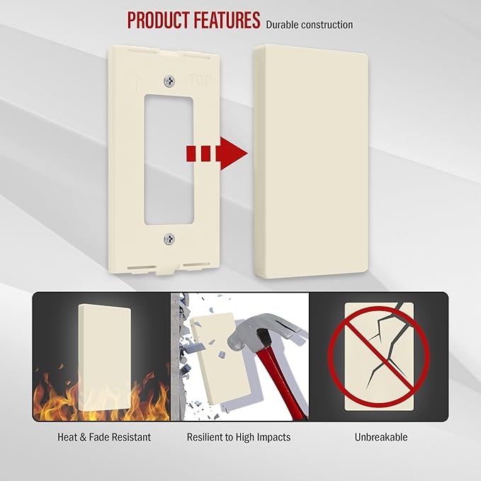 ENERLITES Screwless Blank Wall Plate, Child Safe Blank Device Outlet Cover, Standard Size, 1-Gang 4.68" x 2.93", Polycarbonate Thermoplastic, UL Listed, SI8801-LA, Glossy, Light Almond