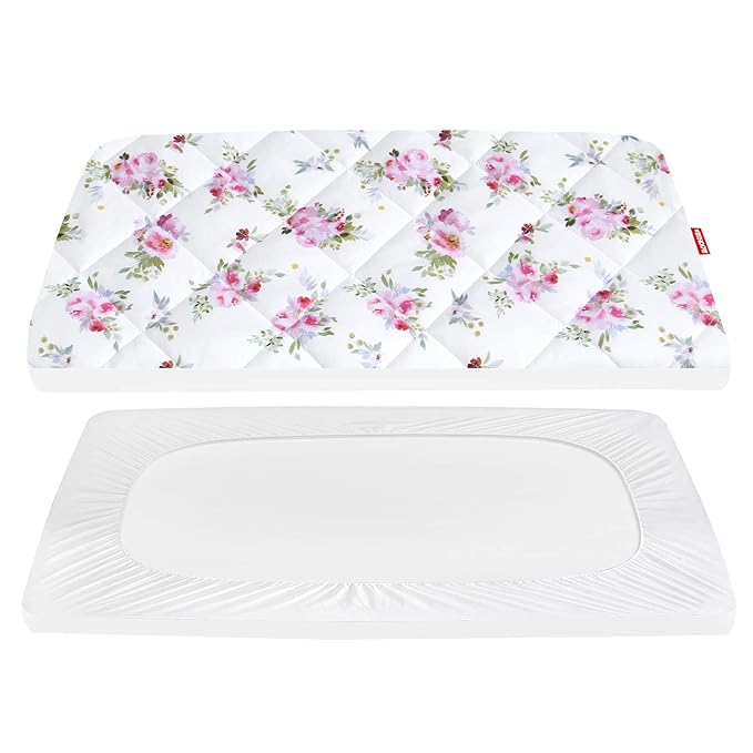 Pack and Play Sheets Fitted, Breathable Thick Playard Lovely Print Cover 39"×27"×5" Compatible with Graco Pack n Play, Floral