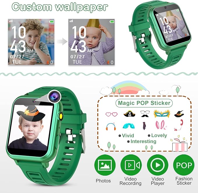 Phyulls Smart Watch for Kids with 39 Puzzle Games, Camera, Video Recorder, Music, Alarm, Calculator, Calendar, Flashlight, Pedometer - Birthday Gift for 3-12 Year Old Boys & Girls