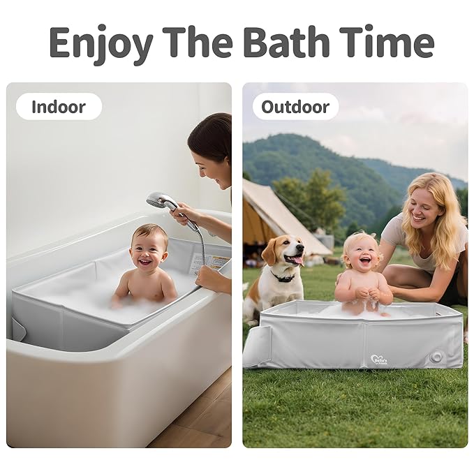 Baby Bathtub, Bath Essentials for Boys Girls, Collapsible & Portable Bathtub for 6M-3Y Infant Toddler, Baby Shower Gifts & Registry Search, Beach Vacation Travel Essential for Newborn, Toddler, Kids