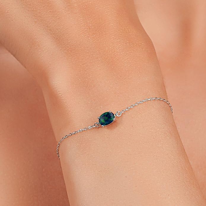 Gem Stone King 7X5MM Oval Gemstone Birthstone Solitaire Bracelet For Women | 925 Sterling Silver | Adjustable Bolo Bracelet For Women | Fine Jewelry Gifts for Her Mom Wife