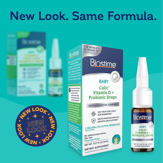 Biostime Baby Vitamin D & Colic Probiotic Drops for Newborns to 3 Years Old | 100% Daily Values Vitamin D for Bone & Immune Support – Eases Colic & Digestion| 32 Serving