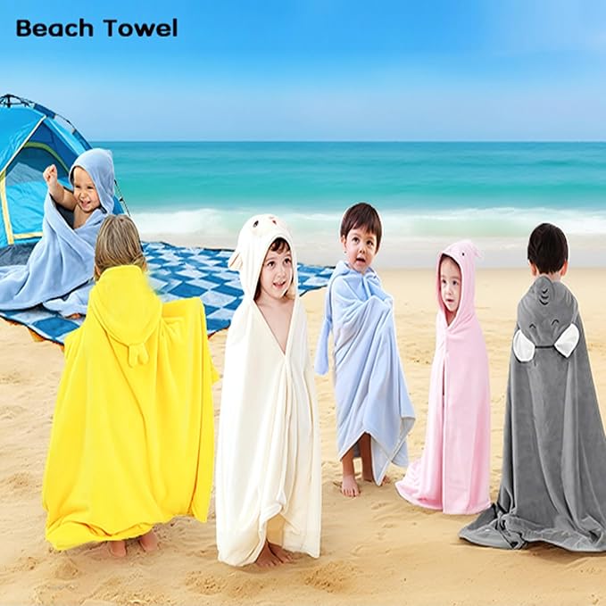Toddler Bath Towel Baby Towels with Hood 27.5"X55" Ultra Absorbent Soft Bathrobe Blanket Kids Shower Towel for Girls and Boys(Gray Elephant)
