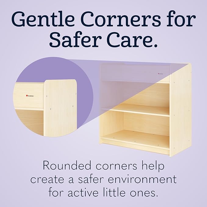 Foundations SafeStart Daycare Changing Table, Durable Wood Construction, Built-in Shelving for Ample Storage, Adjustable Safety Strap, Includes Foam Mattress Pad, Natural