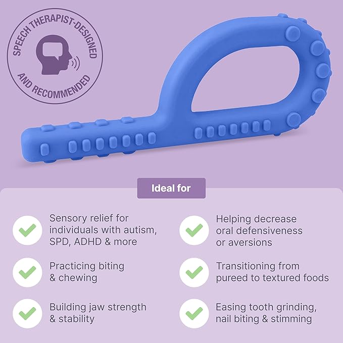 ARK Textured Grabber® XXT Super Tough Sensory P Chew for Kids and Adults - Oral Motor Chewy Tool for Sensory Processing, Biting Chewing Therapy, Autism, Special Needs, or Any Need to Chew - Royal Blue