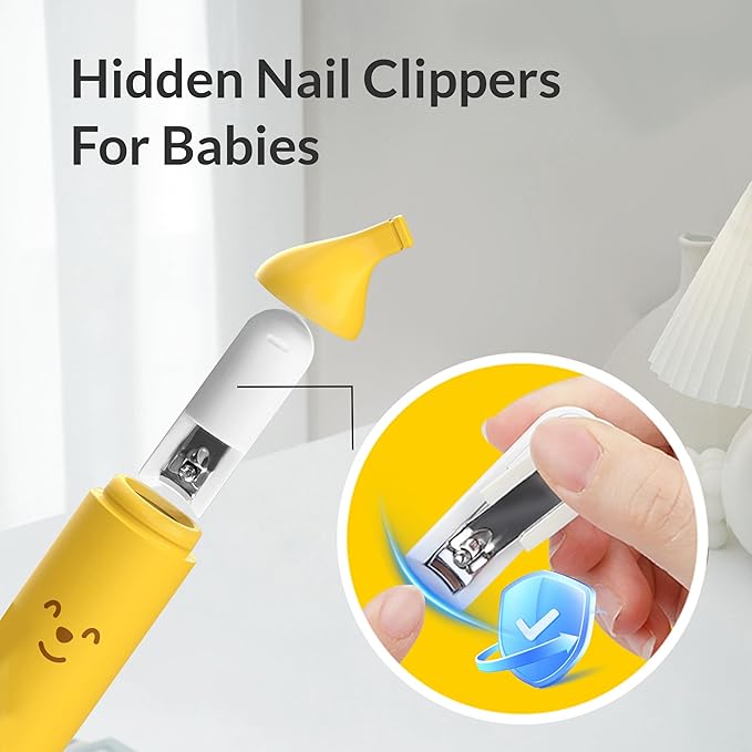 Baby Nail File Electric, Gentle Baby Nail Trimmer Electric, Baby Nail Clipper with Night Light, 6 Grinding Head Replacement Pads, USB C Rechargable, Yellow