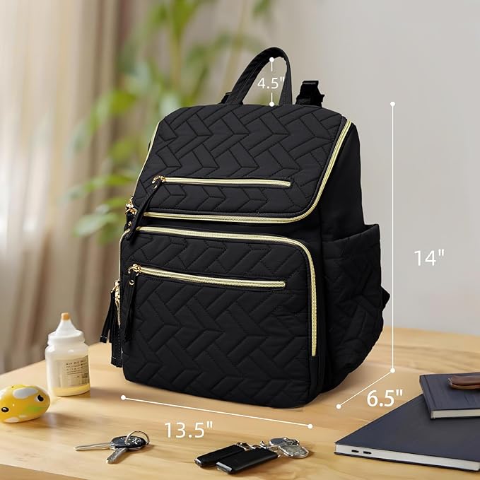Omanmoli Diaper Bag Backpack Large Baby Travel Bag Diaper Essential Bag with 17 Diaper Bag Organizers,4 Insulated Pockets,Portable Changing Pad,Stroller Buckles,Black