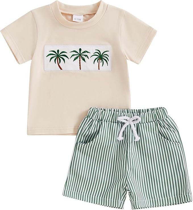fhutpw Toddler Baby Boy Summer Clothes Tractor Letter Short Sleeve T-Shirt Tops Pockets Casual Shorts Set Infant Outfits