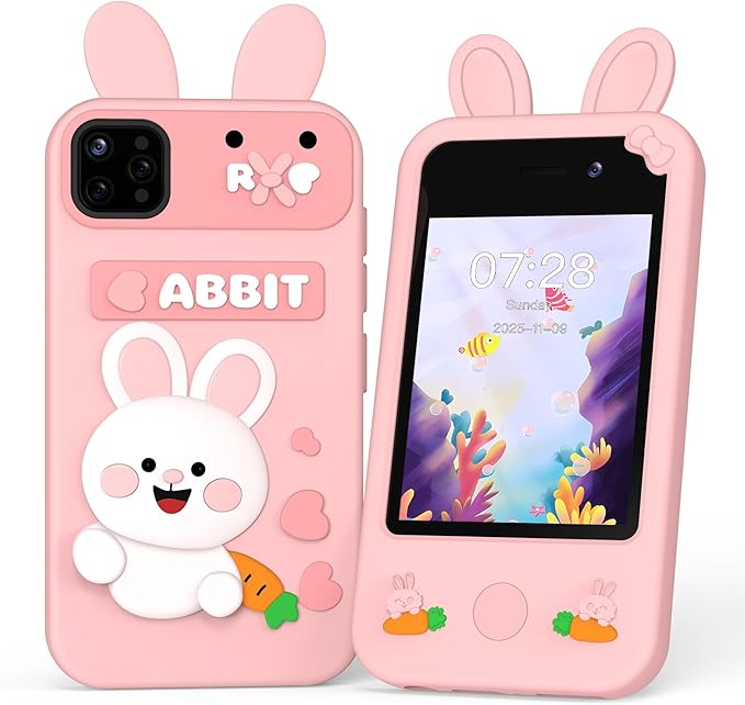 Kids Smart Phone Toy - Toddler Cell Phone 2.8" Touchscreen Dual Camera with 20 Puzzle Games, Safe No WiFi for Kids 3-6, Educational Play Phone, Durable for 5 Year Old Boys Girls (Pink)