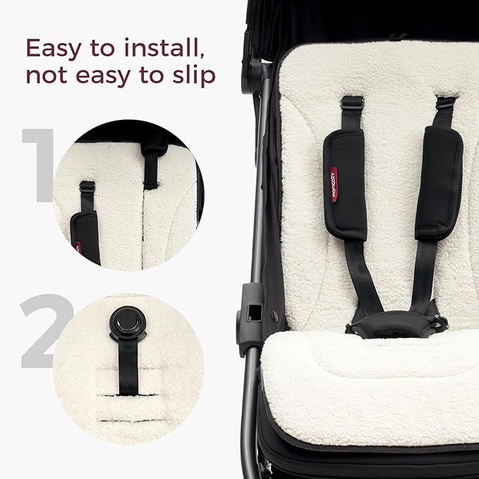 Momcozy Reversible Stroller Cushion | Universal Breathable Stroller Liner | Winter Warm Car Seat Liners | Crib Carriage Cushion Pad | Plush for Winter Use ＆Soft Fabric for All-Season Comfort